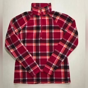 Eddie Bauer Quest Fleece Pullover Women’s Small Plaid 1/4 Zip Red Orange